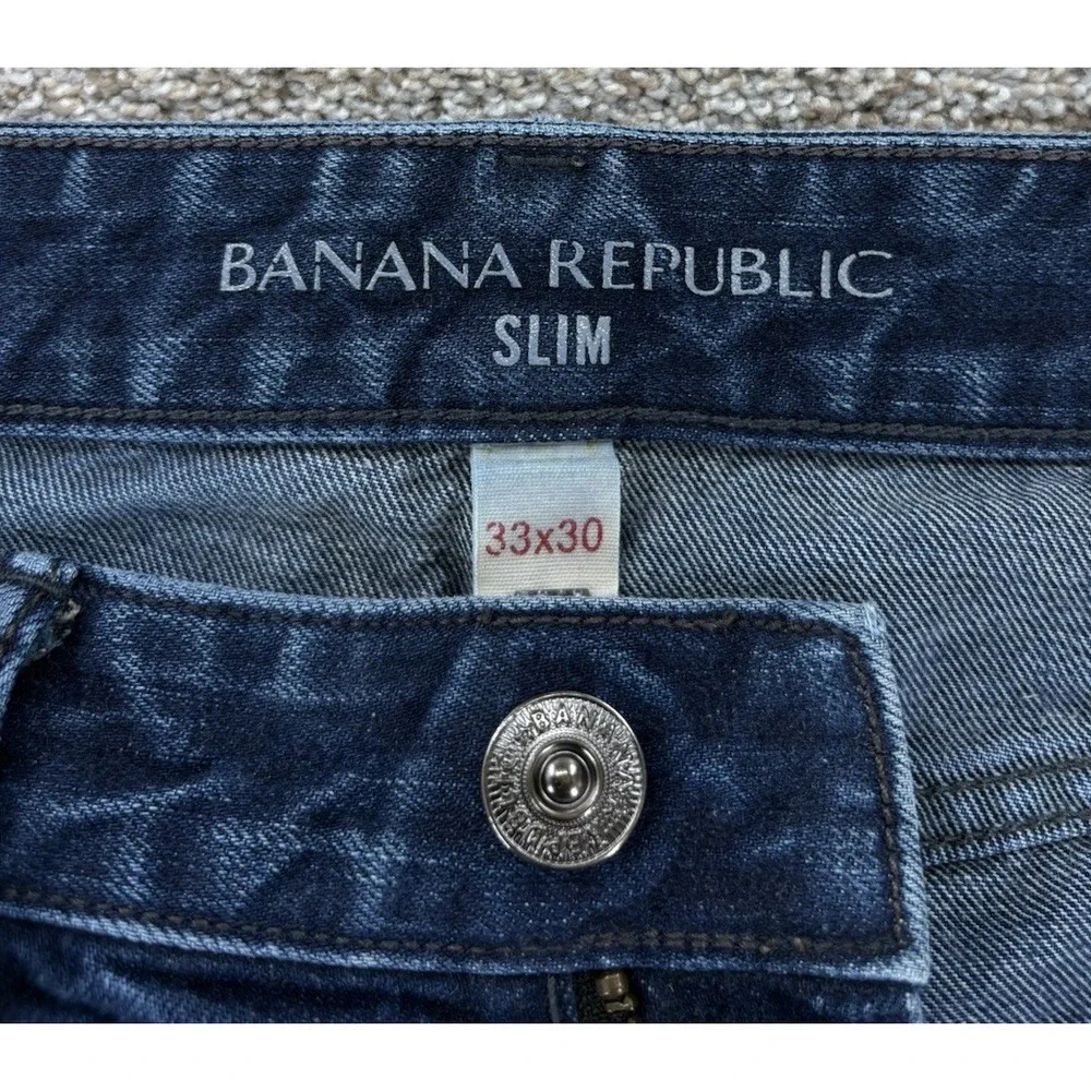 Banana Republic Slim Leg Jean in Westfall Men's 33x30‎ Blue Whiskered Distressed